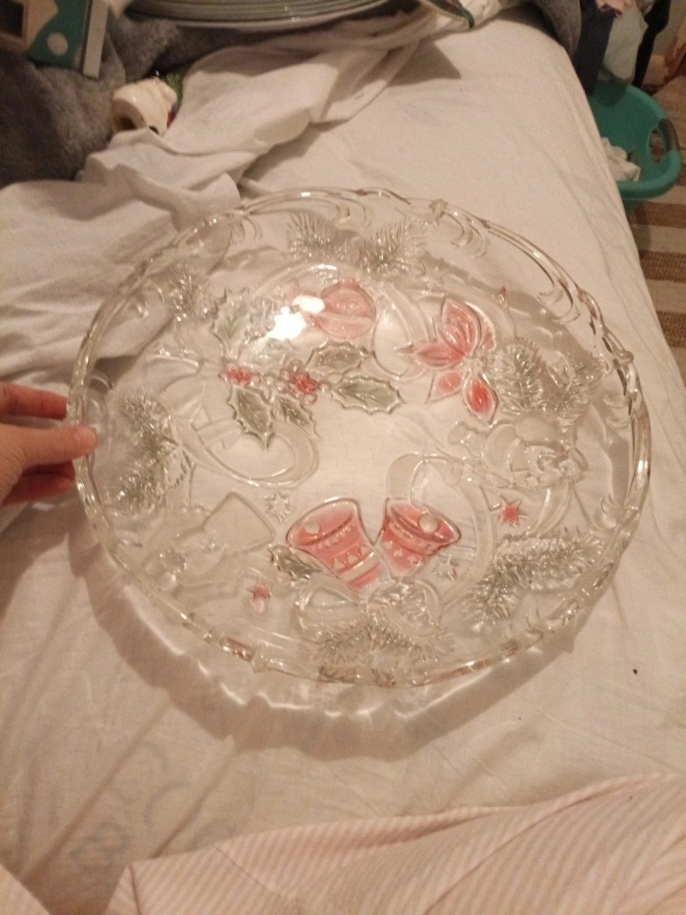 Clear & Pink Floral Holiday Serving Platter